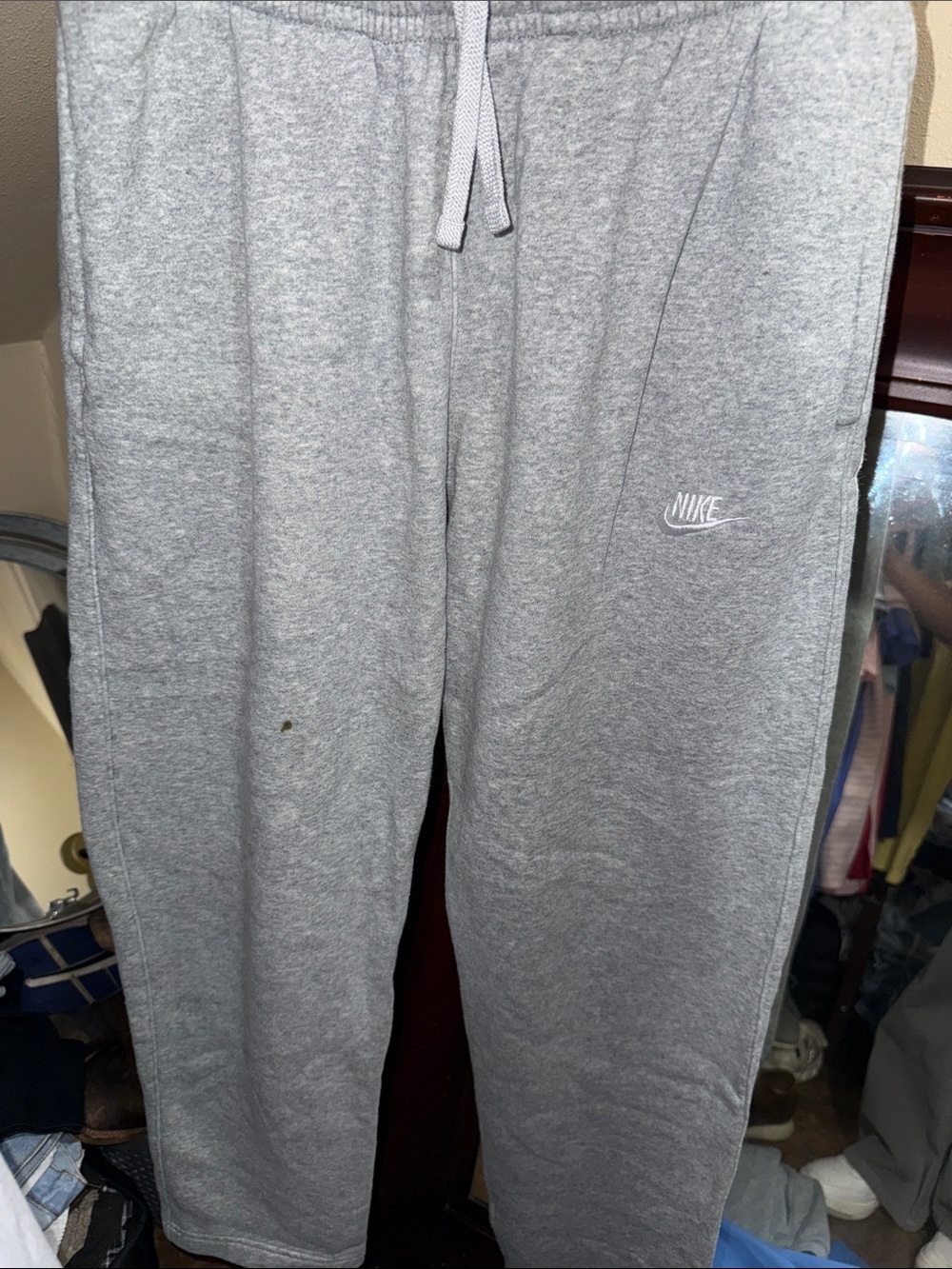 Nike Light Gray Men's Sweatpants with Drawstring